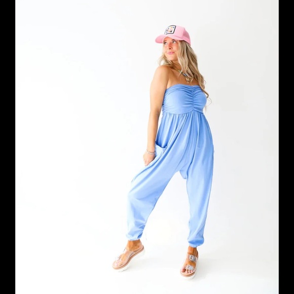 Bucketlist  A Chiller Strapless
Jumpsuit-Periwinkle boho spring one piece L - Picture 1 of 7